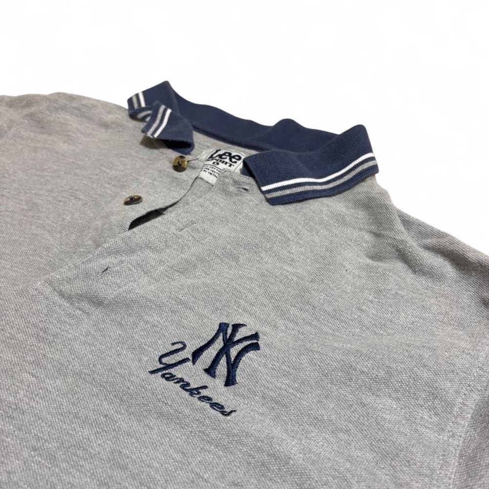 Lee Sport New York Yankees Polo Shirt Gray Blue Embroidered Logo Mens L